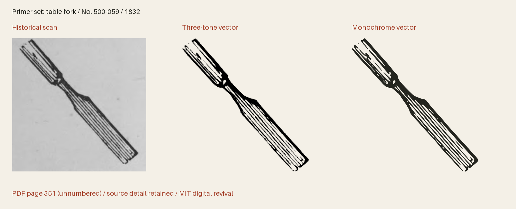 Historical scan beside the three-tone and monochrome vector revivals