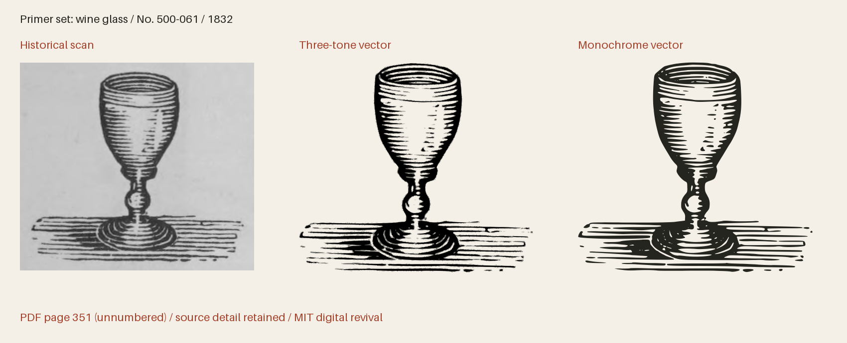Historical scan beside the three-tone and monochrome vector revivals