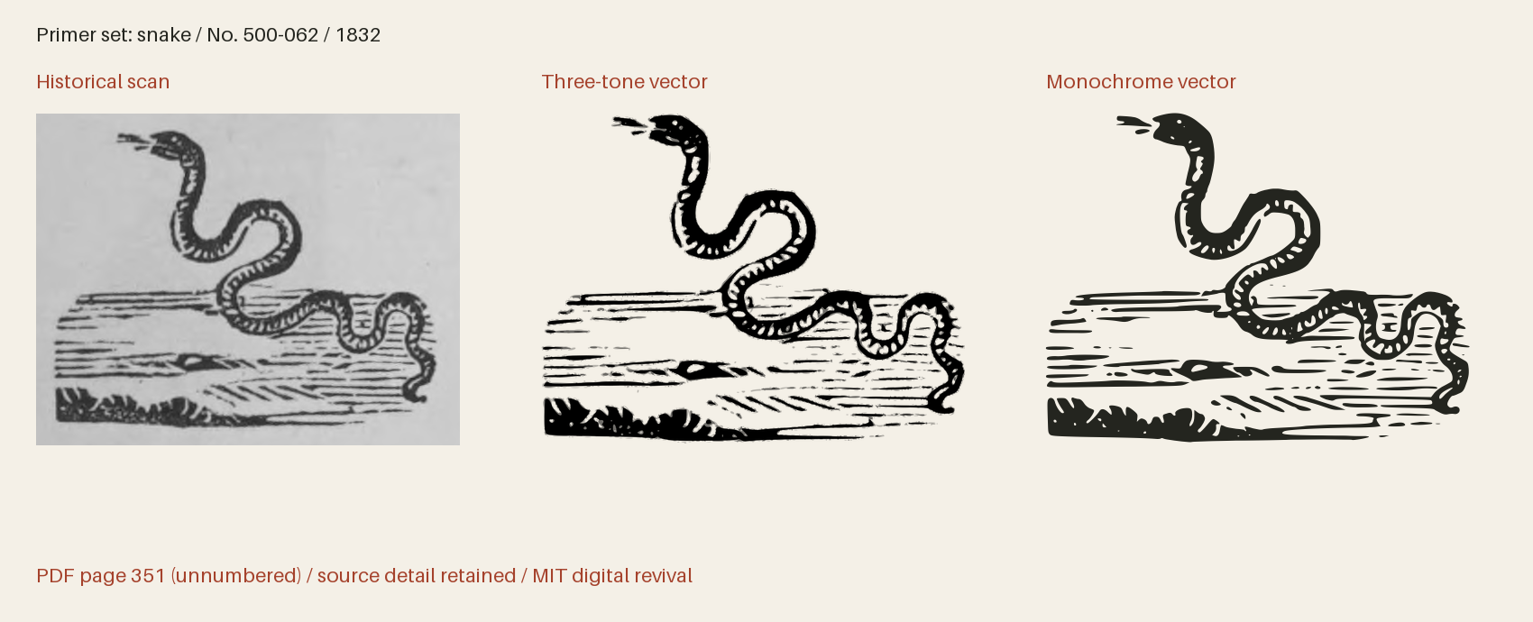 Historical scan beside the three-tone and monochrome vector revivals