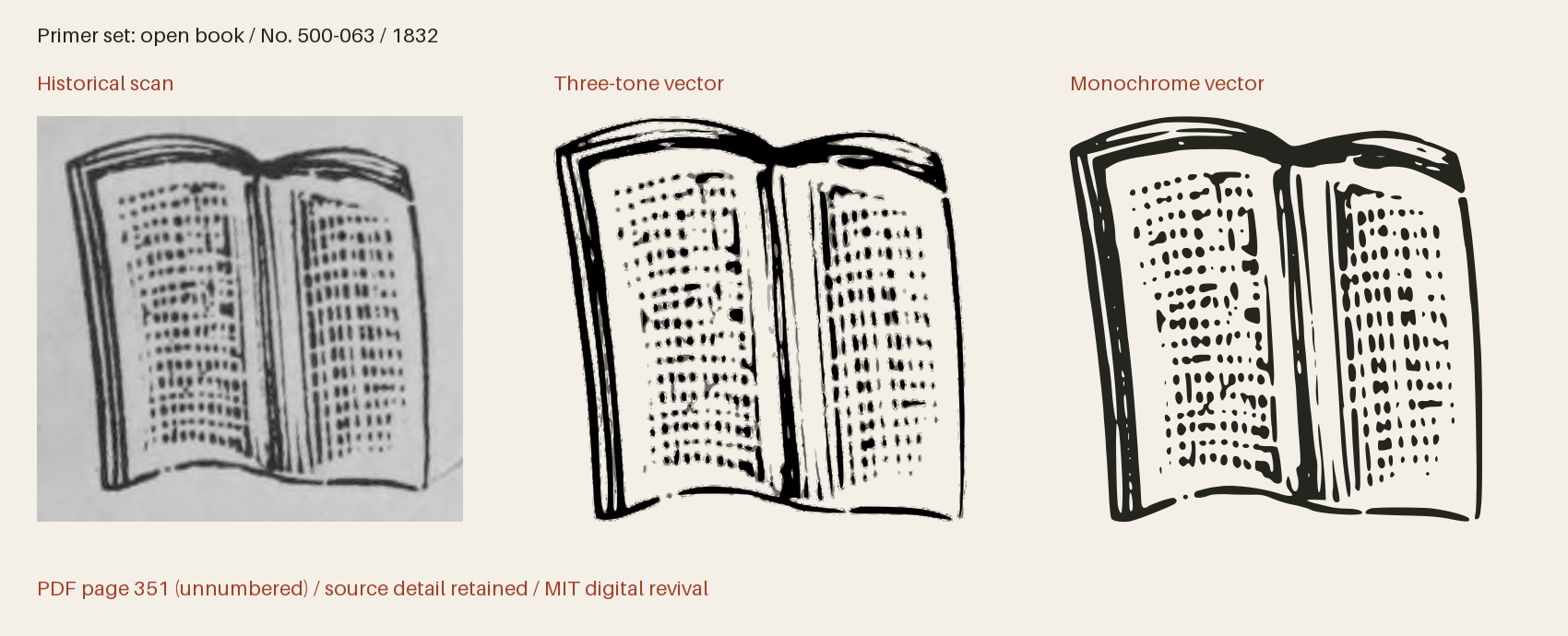Historical scan beside the three-tone and monochrome vector revivals