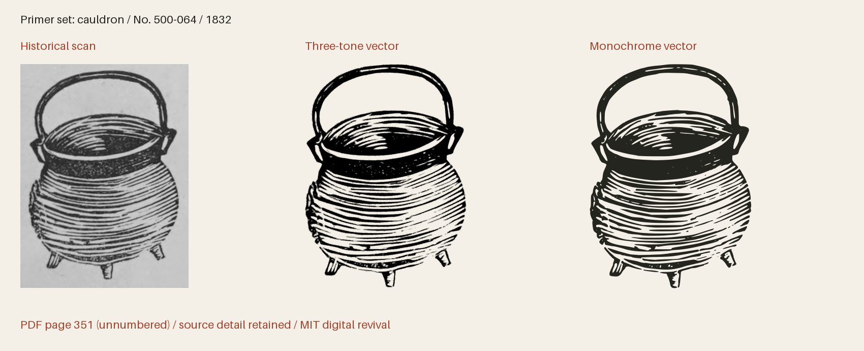 Historical scan beside the three-tone and monochrome vector revivals