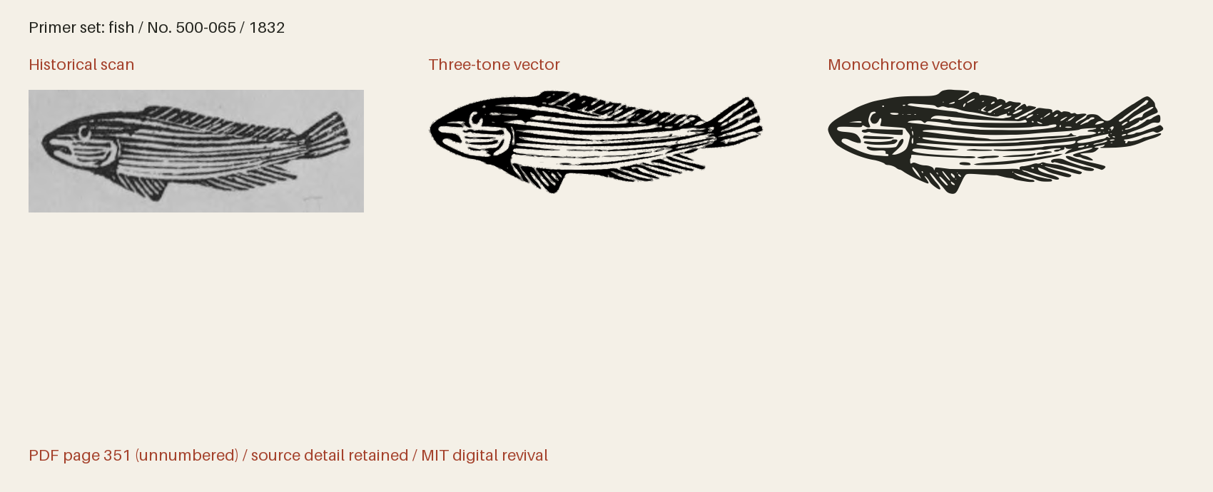Historical scan beside the three-tone and monochrome vector revivals