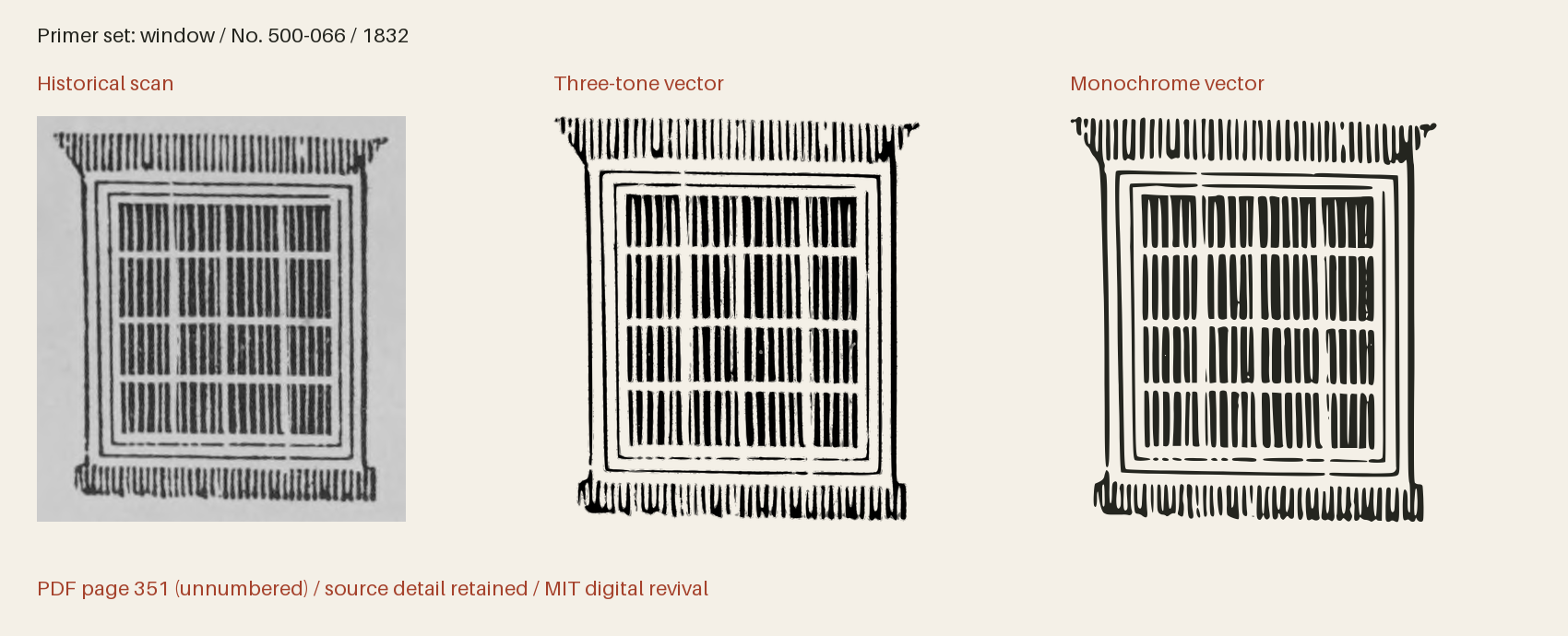 Historical scan beside the three-tone and monochrome vector revivals