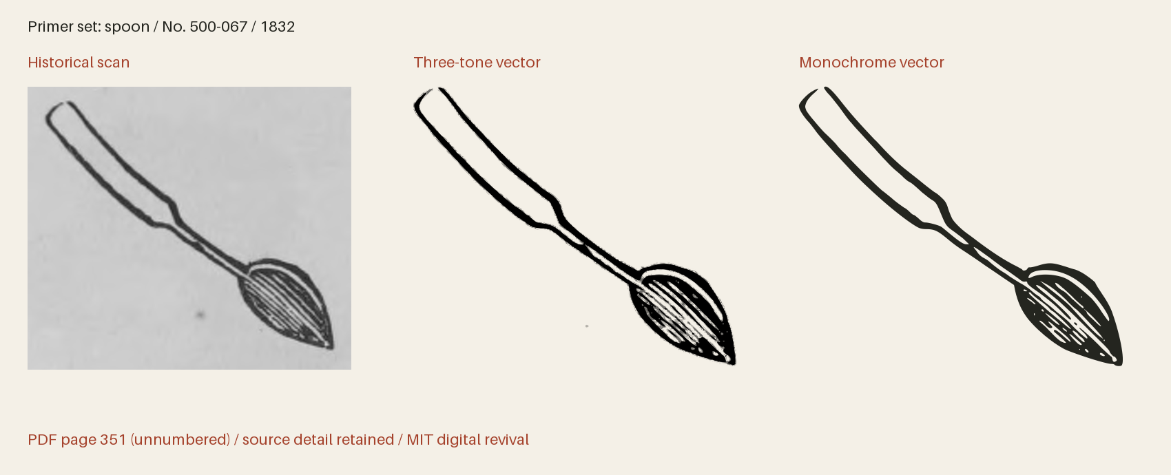 Historical scan beside the three-tone and monochrome vector revivals