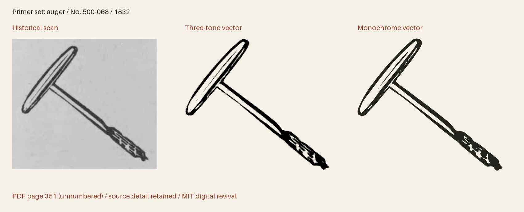 Historical scan beside the three-tone and monochrome vector revivals