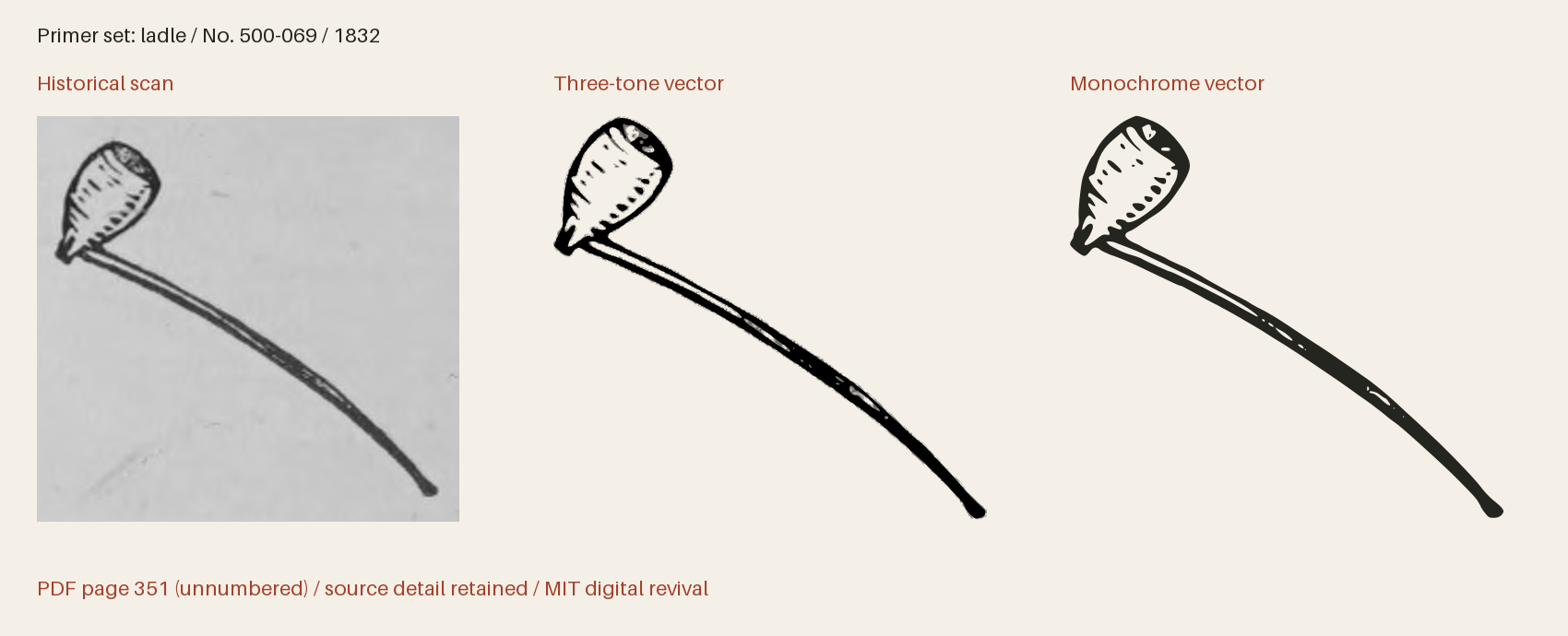 Historical scan beside the three-tone and monochrome vector revivals
