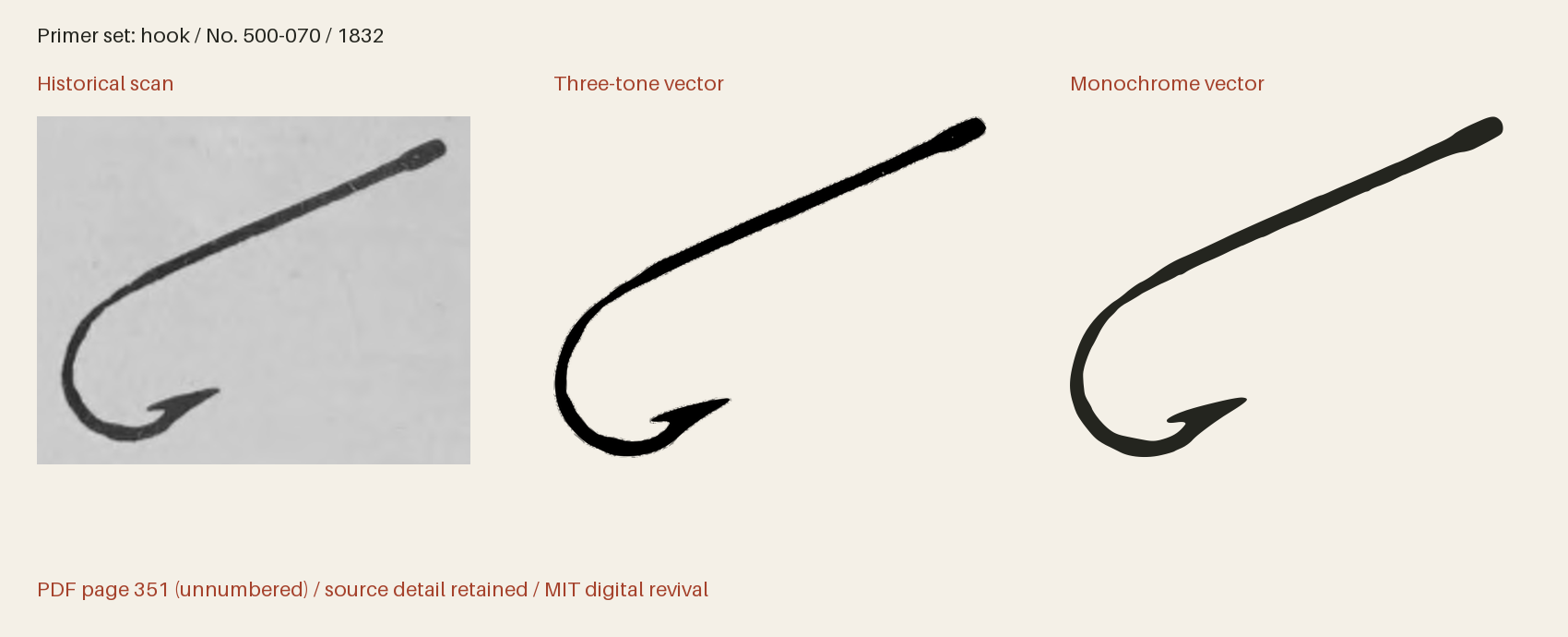 Historical scan beside the three-tone and monochrome vector revivals