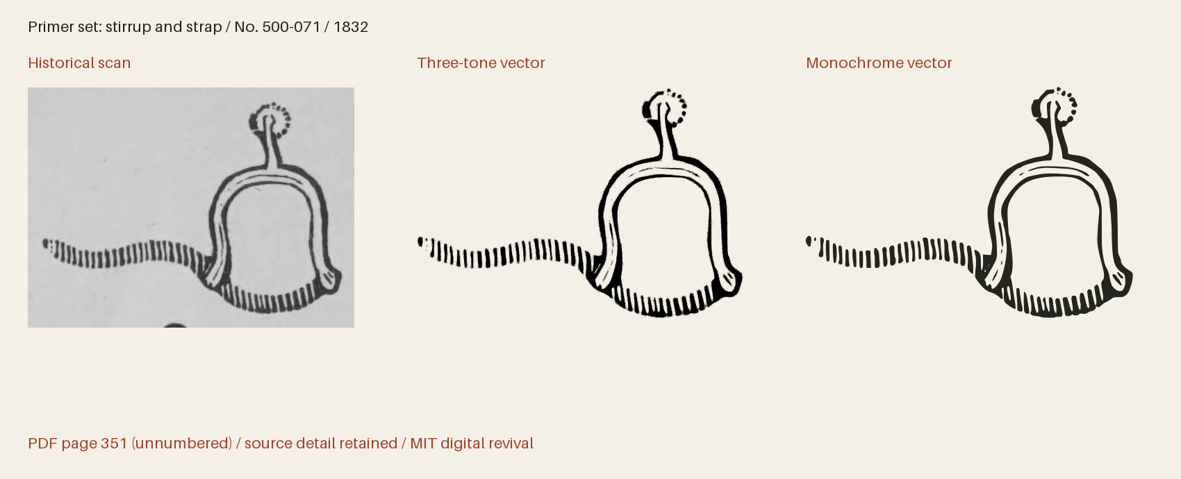 Historical scan beside the three-tone and monochrome vector revivals