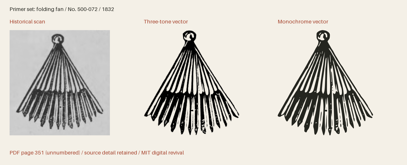 Historical scan beside the three-tone and monochrome vector revivals