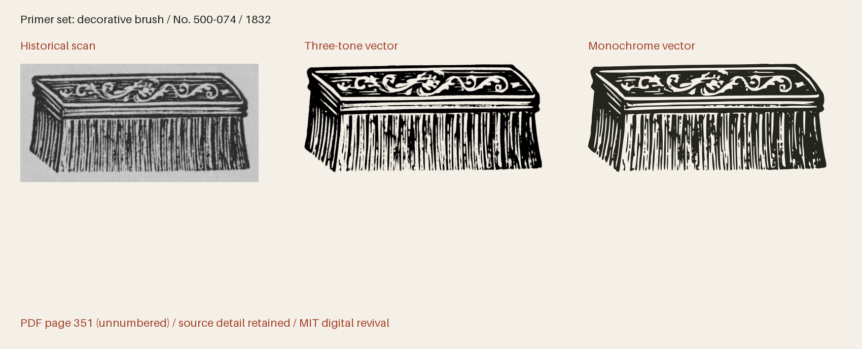 Historical scan beside the three-tone and monochrome vector revivals