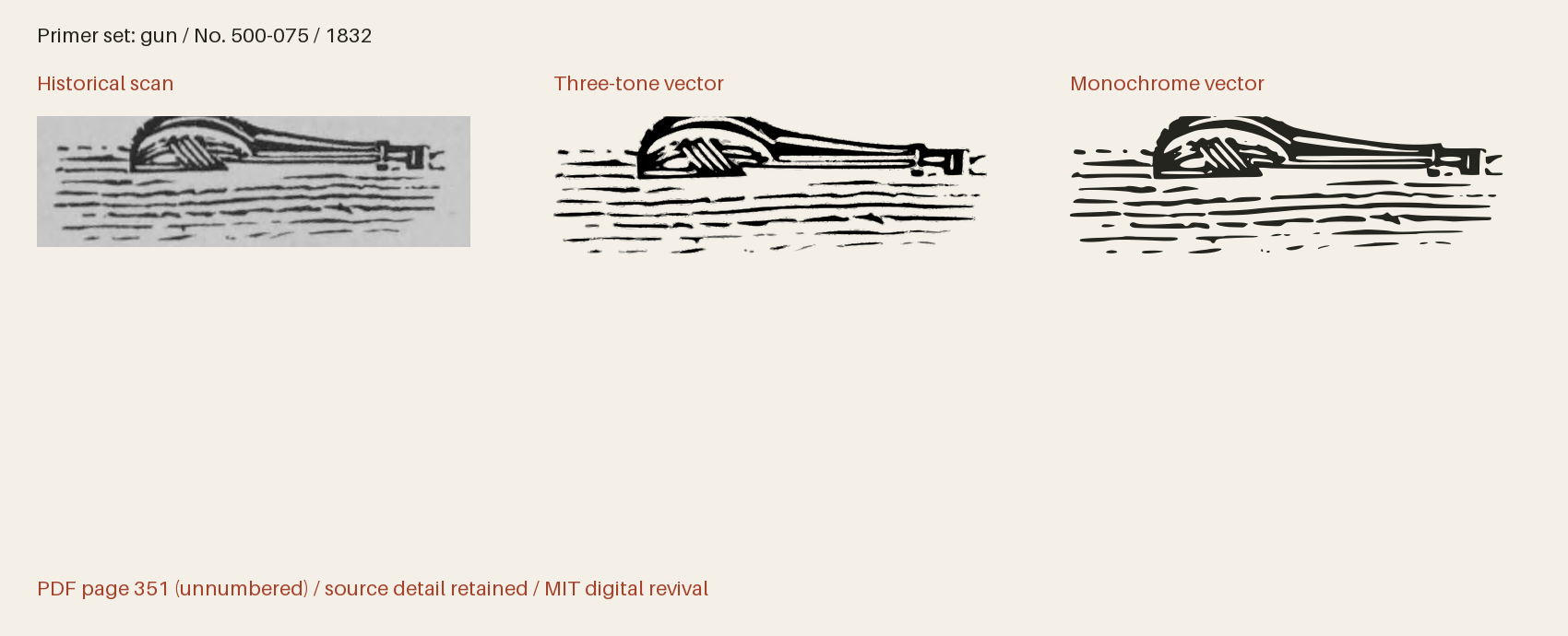 Historical scan beside the three-tone and monochrome vector revivals