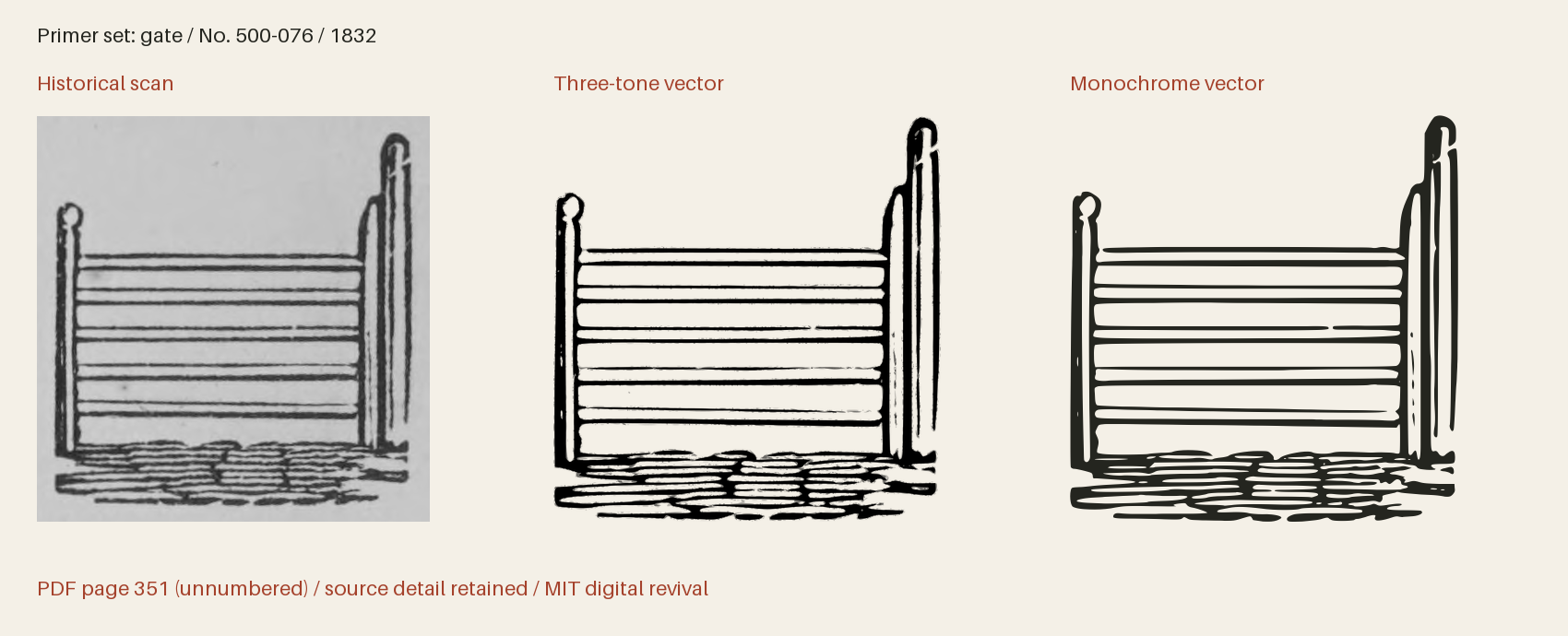 Historical scan beside the three-tone and monochrome vector revivals