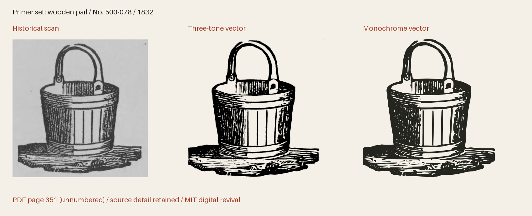 Historical scan beside the three-tone and monochrome vector revivals