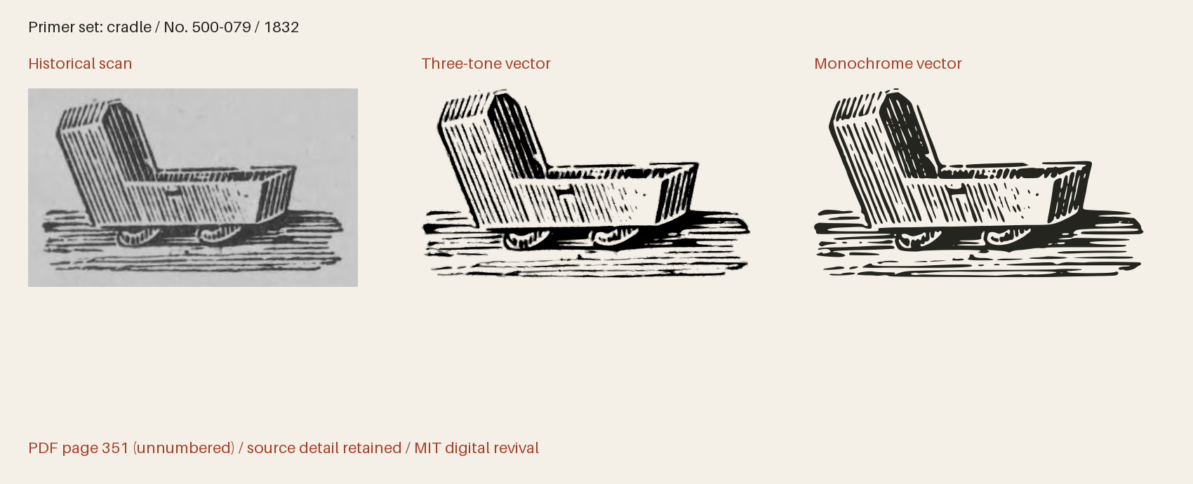 Historical scan beside the three-tone and monochrome vector revivals