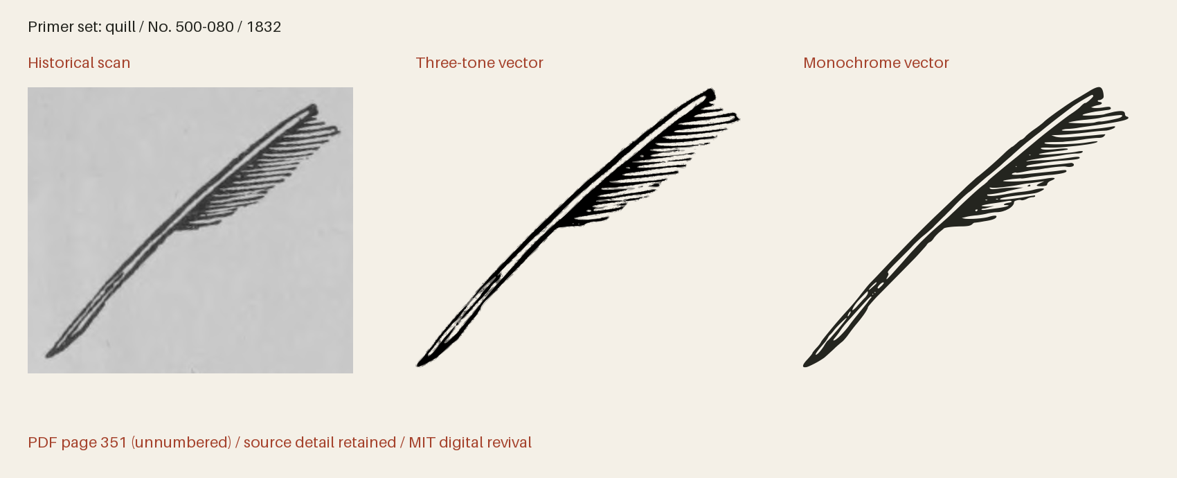 Historical scan beside the three-tone and monochrome vector revivals