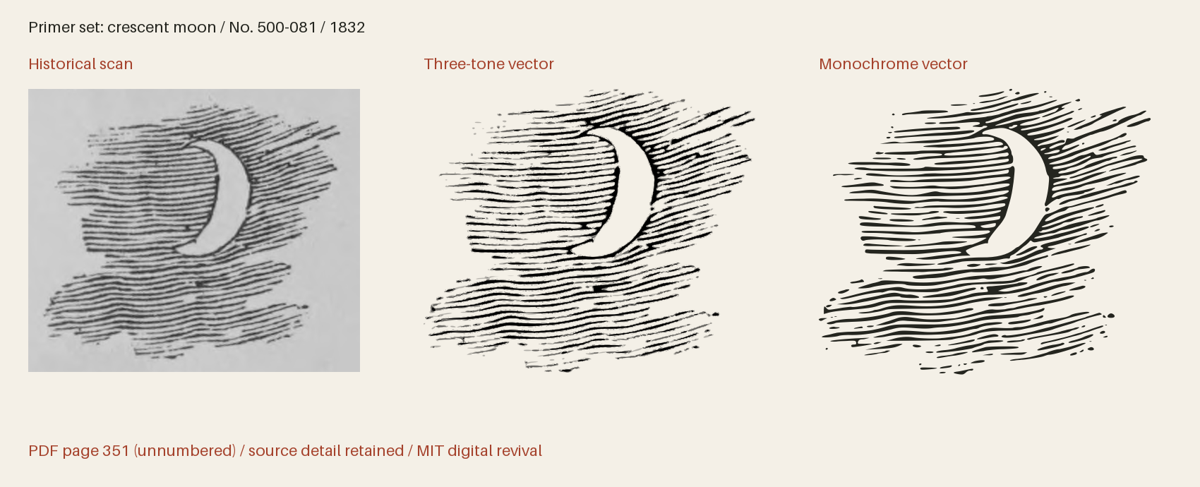 Historical scan beside the three-tone and monochrome vector revivals