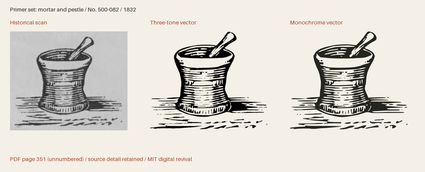 Historical scan beside the three-tone and monochrome vector revivals
