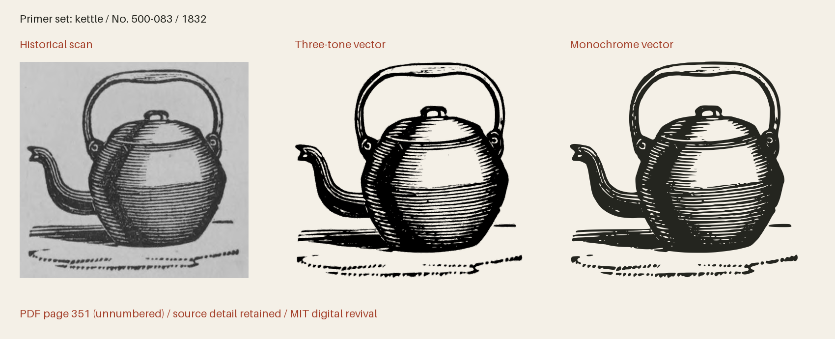 Historical scan beside the three-tone and monochrome vector revivals