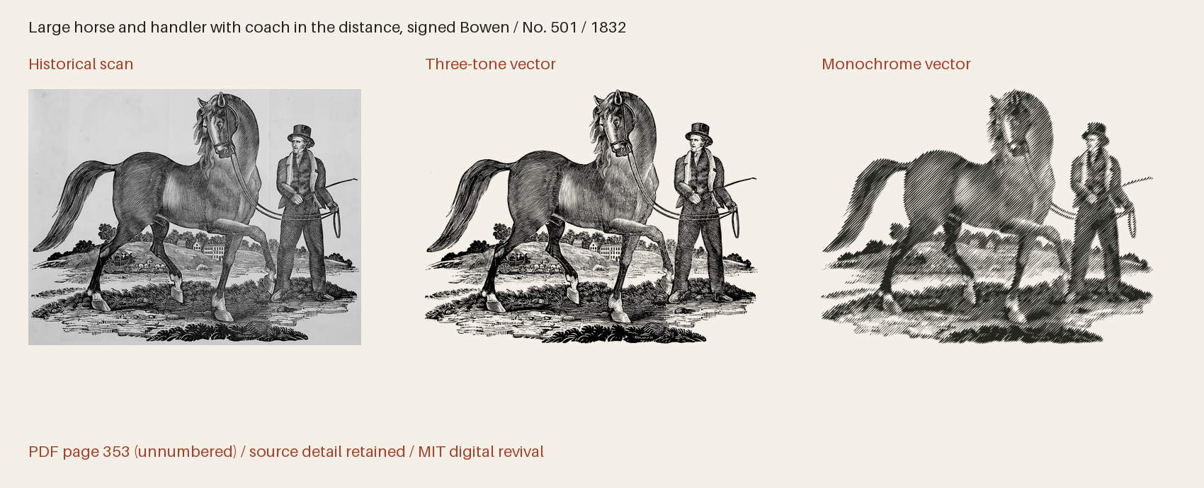 Historical scan beside the three-tone and monochrome vector revivals