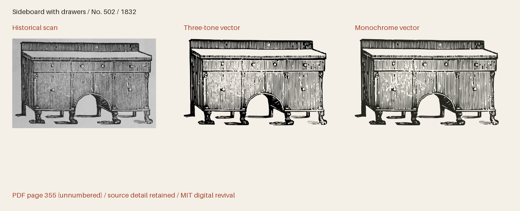Historical scan beside the three-tone and monochrome vector revivals