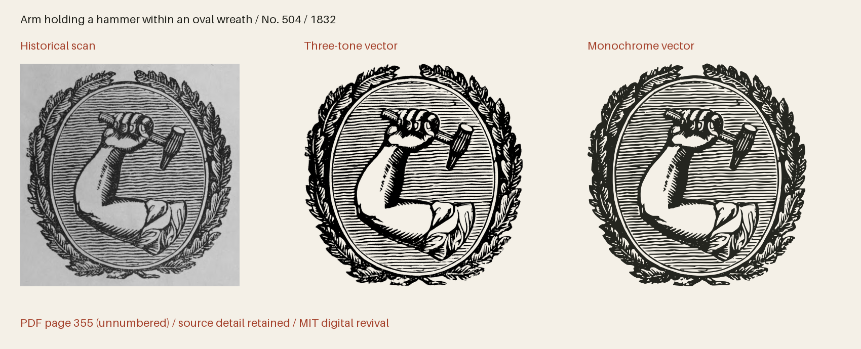 Historical scan beside the three-tone and monochrome vector revivals