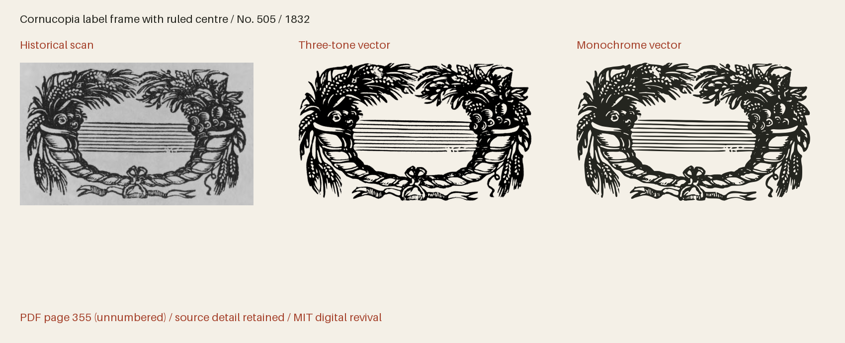 Historical scan beside the three-tone and monochrome vector revivals
