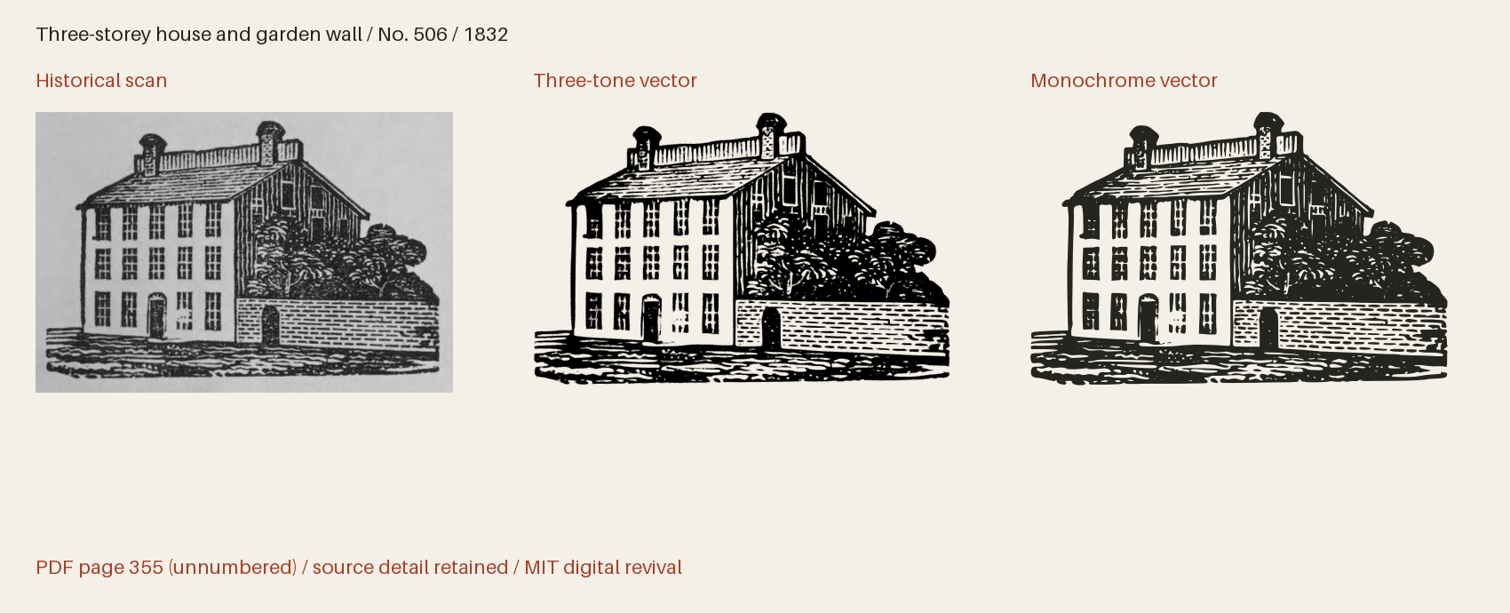 Historical scan beside the three-tone and monochrome vector revivals