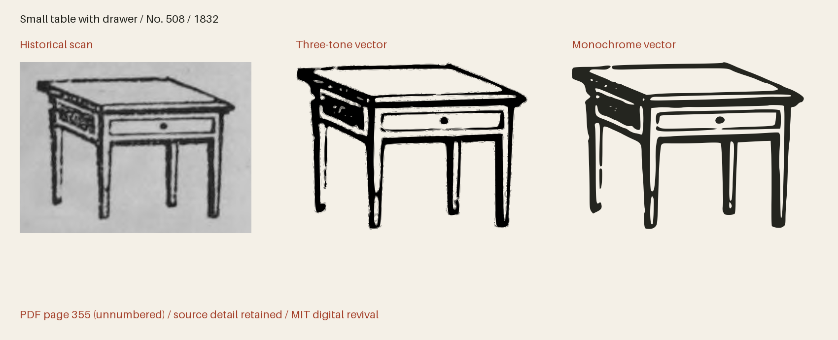Historical scan beside the three-tone and monochrome vector revivals