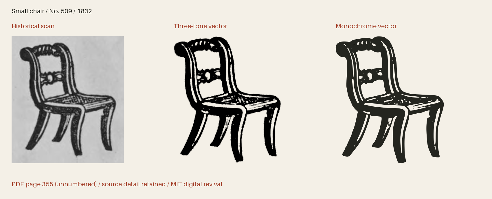Historical scan beside the three-tone and monochrome vector revivals