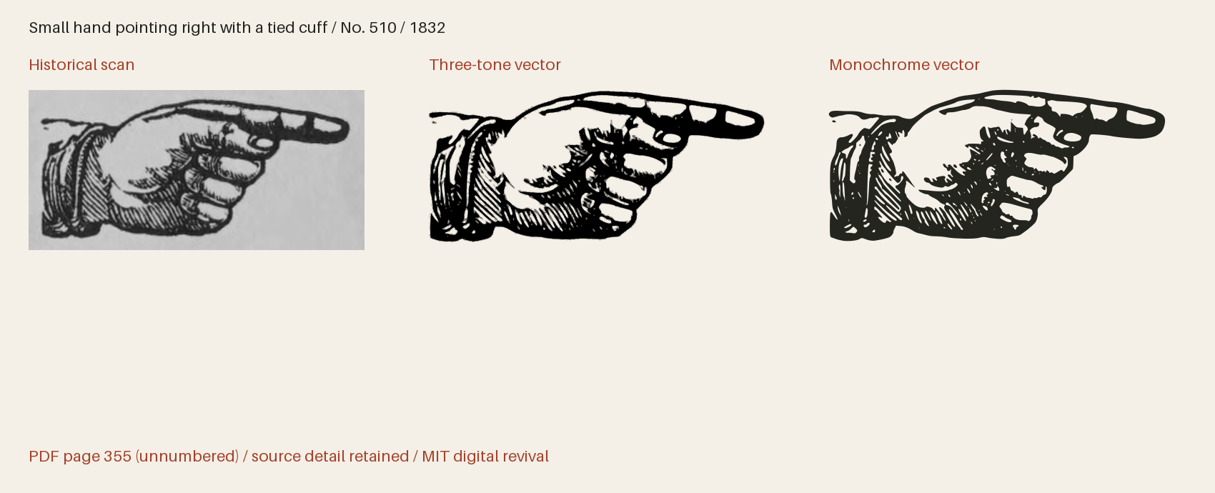 Historical scan beside the three-tone and monochrome vector revivals
