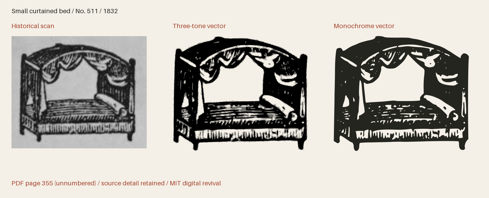 Historical scan beside the three-tone and monochrome vector revivals