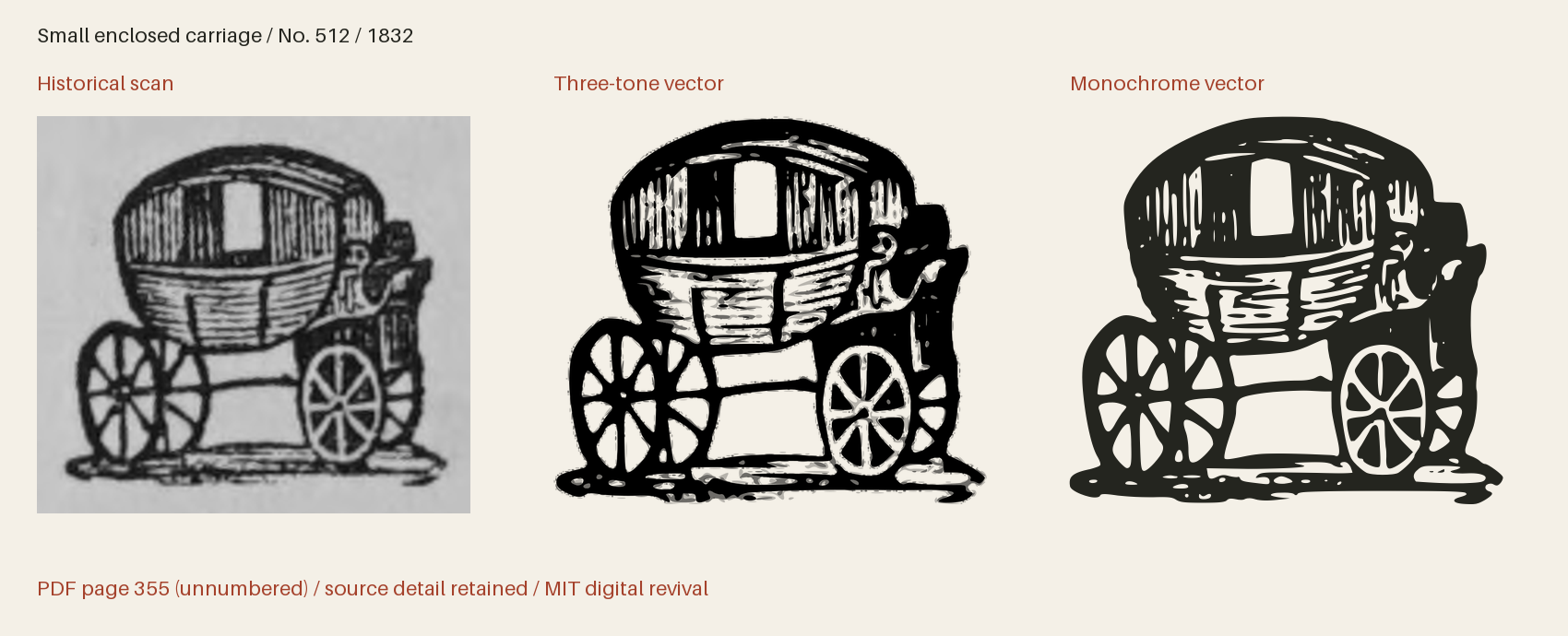 Historical scan beside the three-tone and monochrome vector revivals