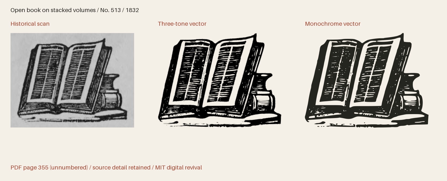 Historical scan beside the three-tone and monochrome vector revivals