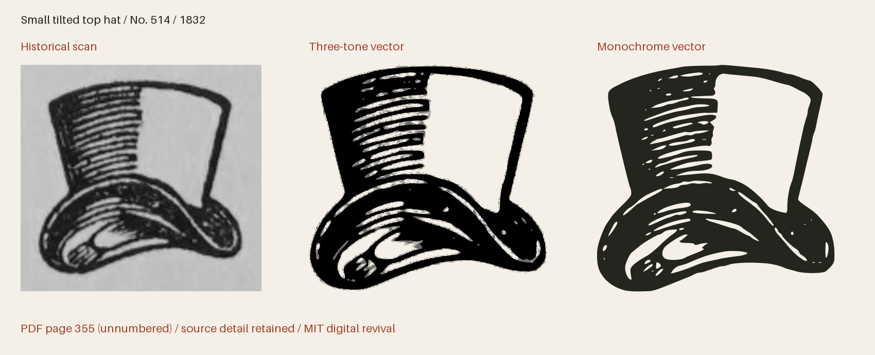 Historical scan beside the three-tone and monochrome vector revivals