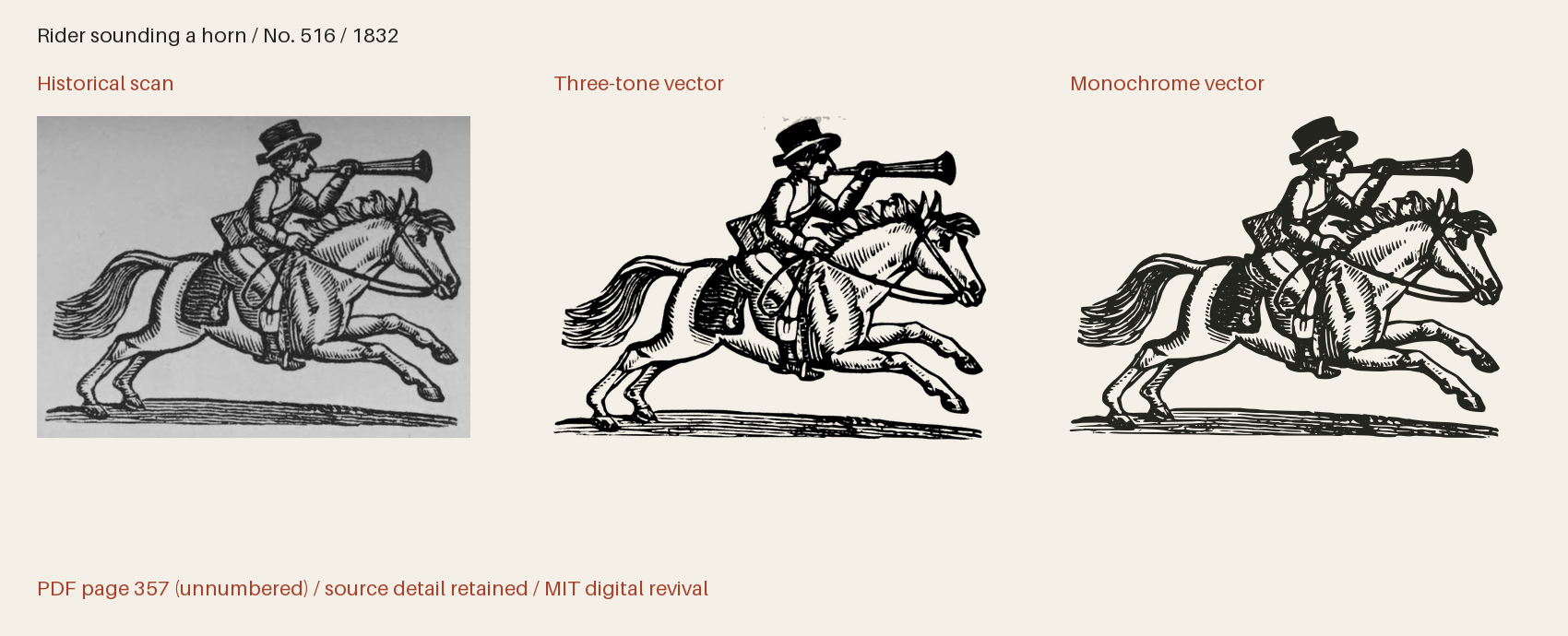 Historical scan beside the three-tone and monochrome vector revivals