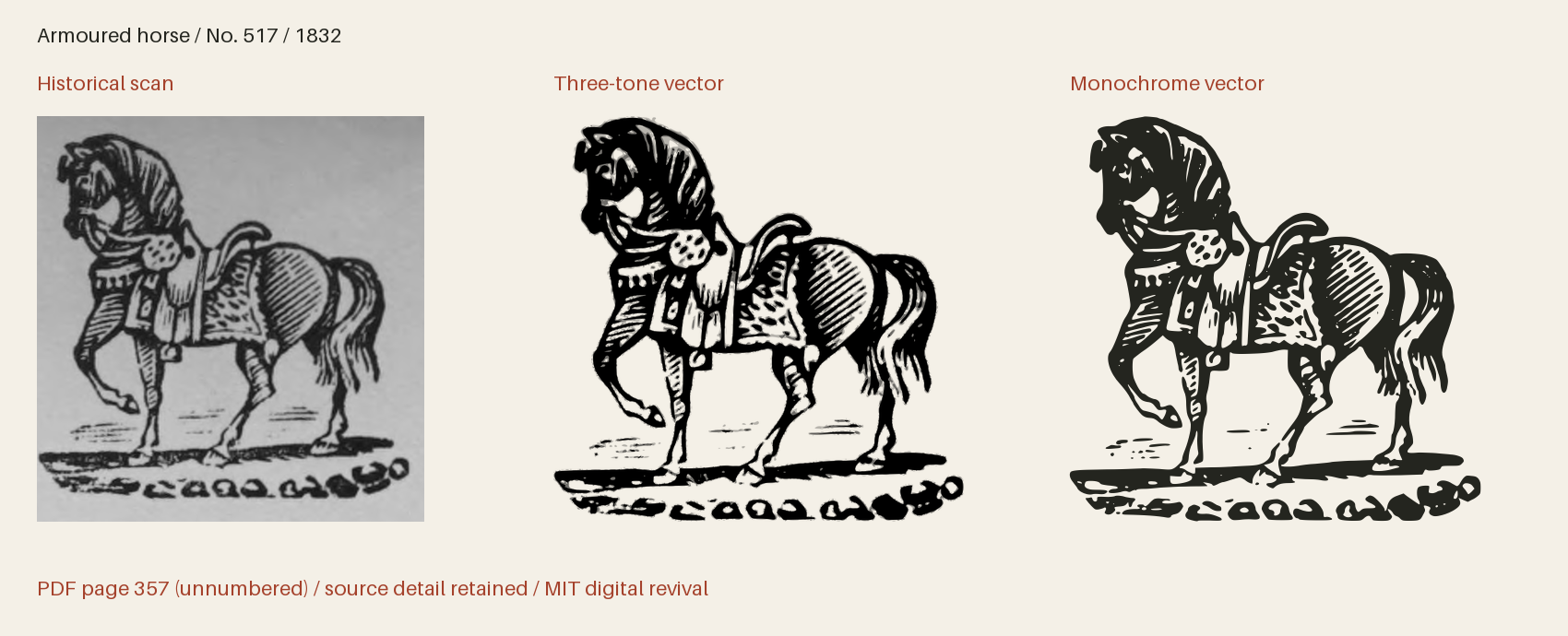 Historical scan beside the three-tone and monochrome vector revivals
