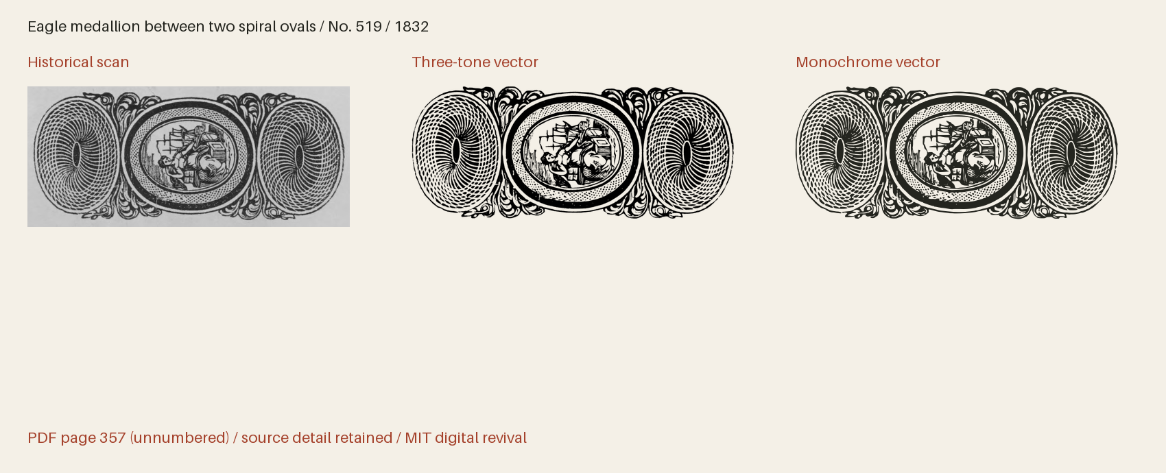 Historical scan beside the three-tone and monochrome vector revivals