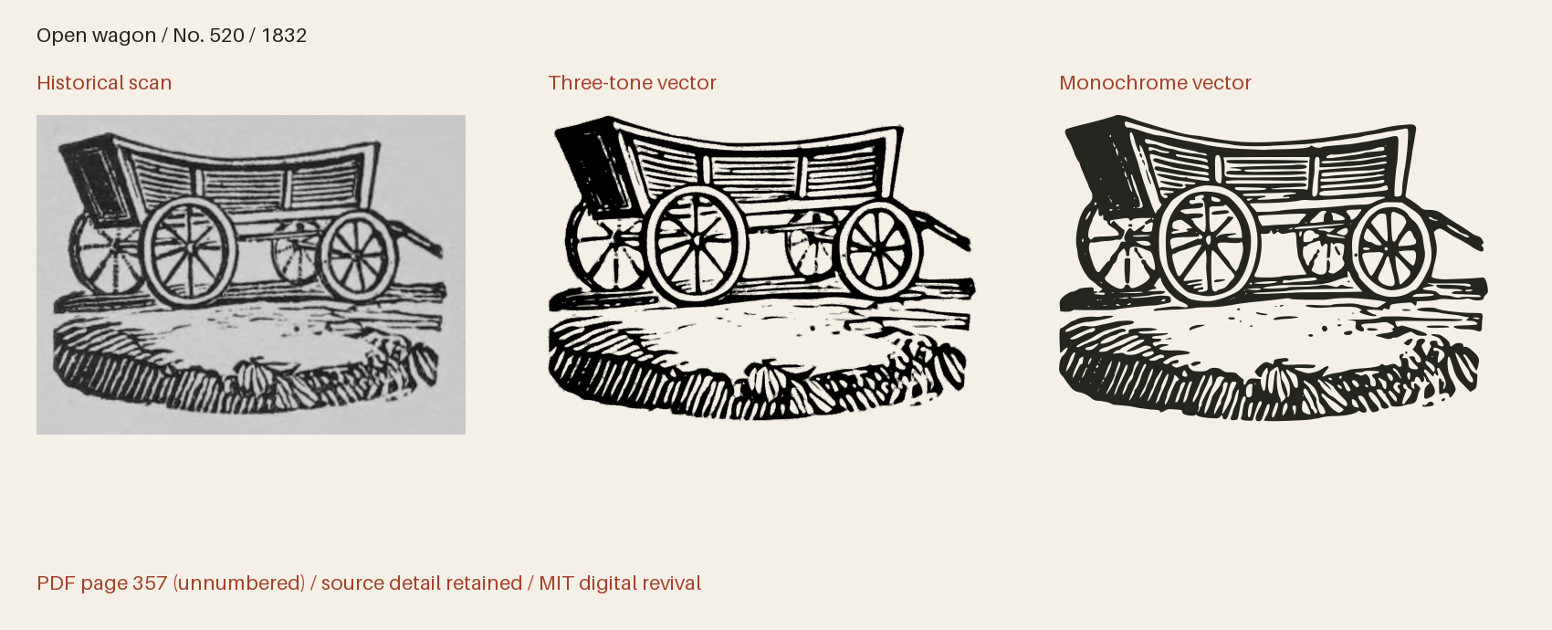 Historical scan beside the three-tone and monochrome vector revivals