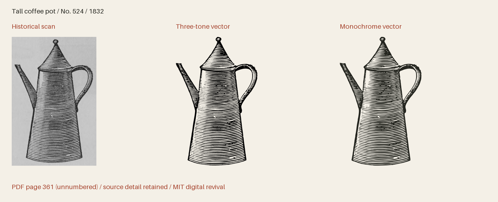 Historical scan beside the three-tone and monochrome vector revivals