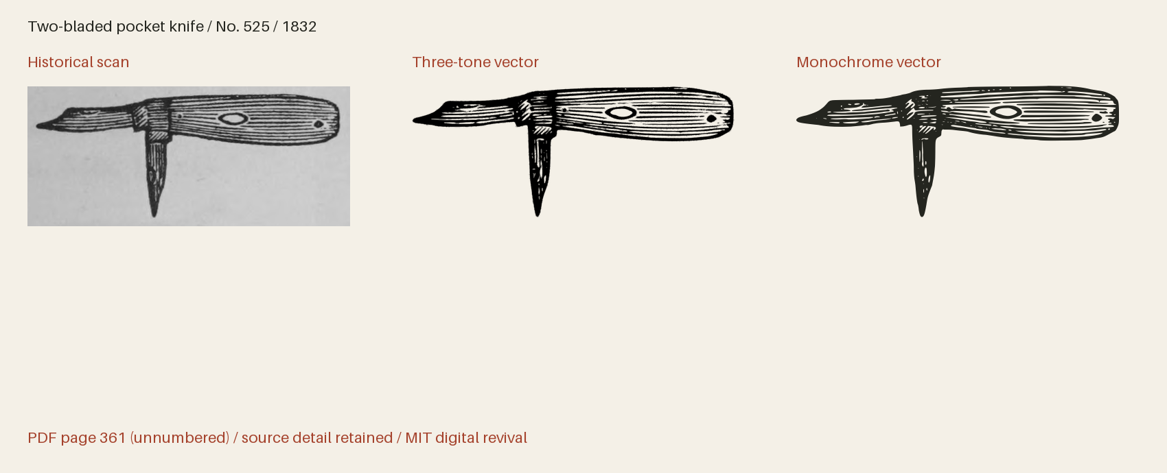 Historical scan beside the three-tone and monochrome vector revivals