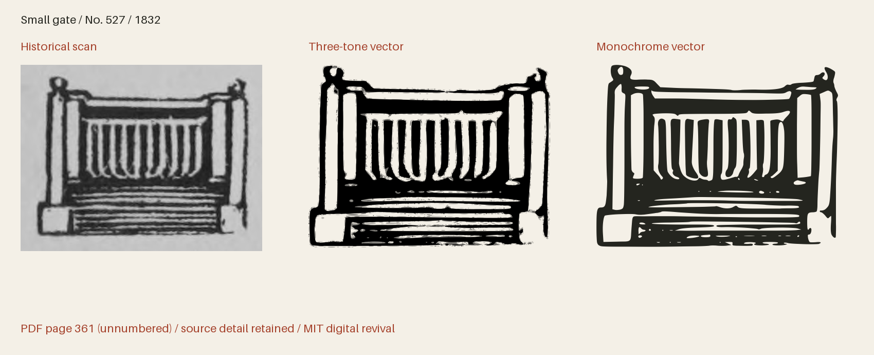 Historical scan beside the three-tone and monochrome vector revivals