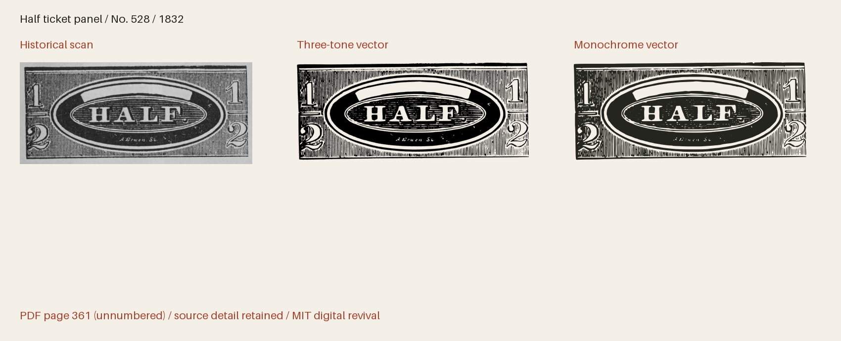 Historical scan beside the three-tone and monochrome vector revivals