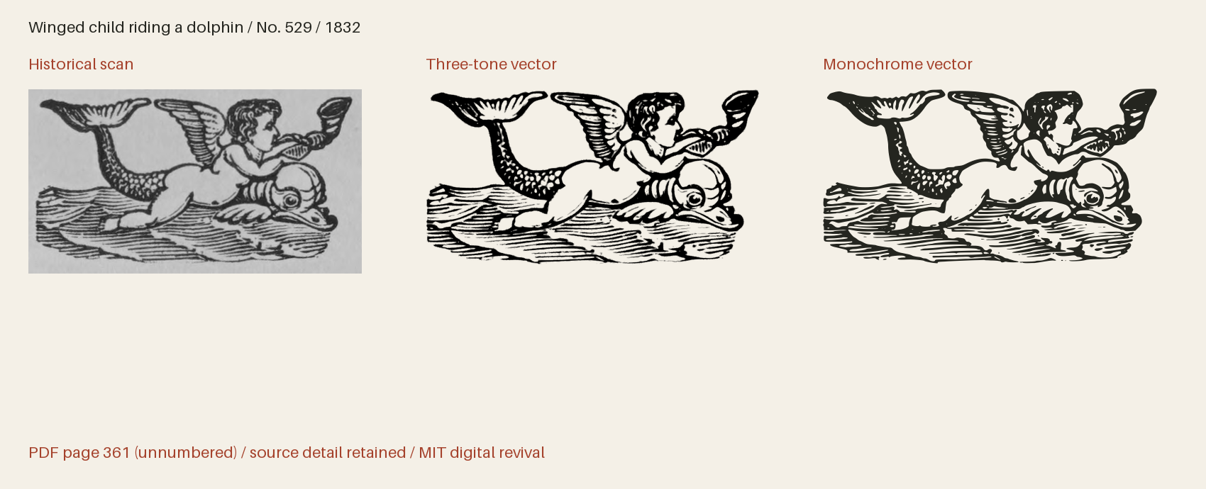 Historical scan beside the three-tone and monochrome vector revivals
