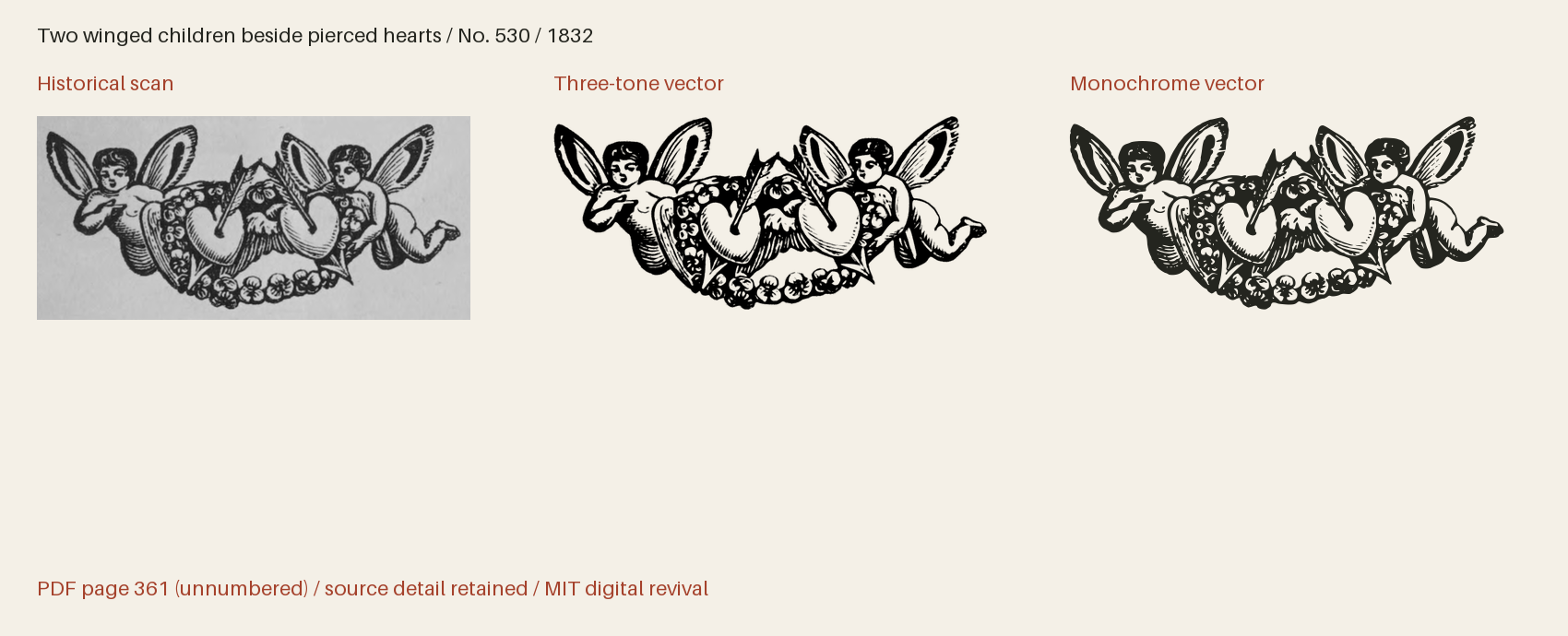 Historical scan beside the three-tone and monochrome vector revivals
