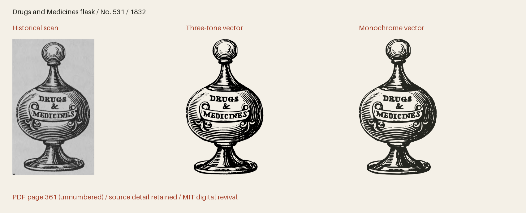 Historical scan beside the three-tone and monochrome vector revivals