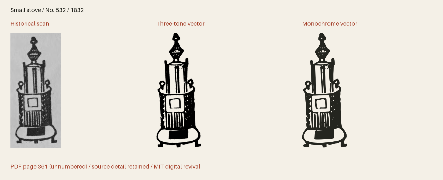Historical scan beside the three-tone and monochrome vector revivals