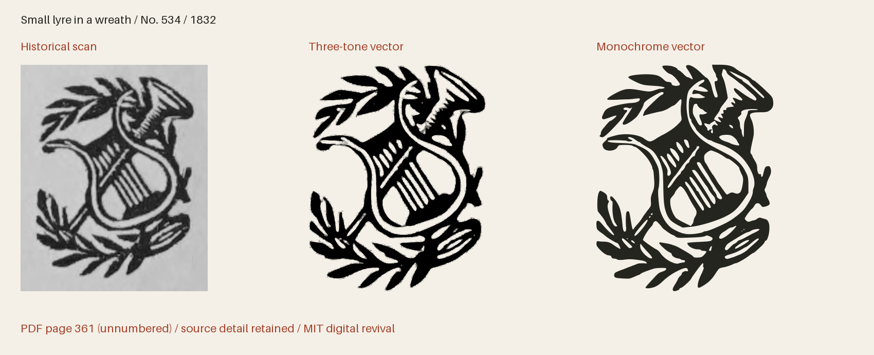 Historical scan beside the three-tone and monochrome vector revivals