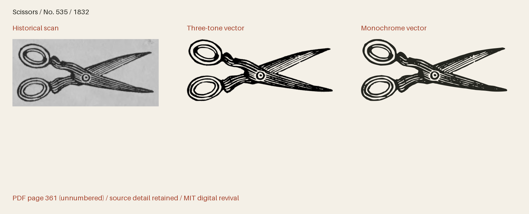 Historical scan beside the three-tone and monochrome vector revivals