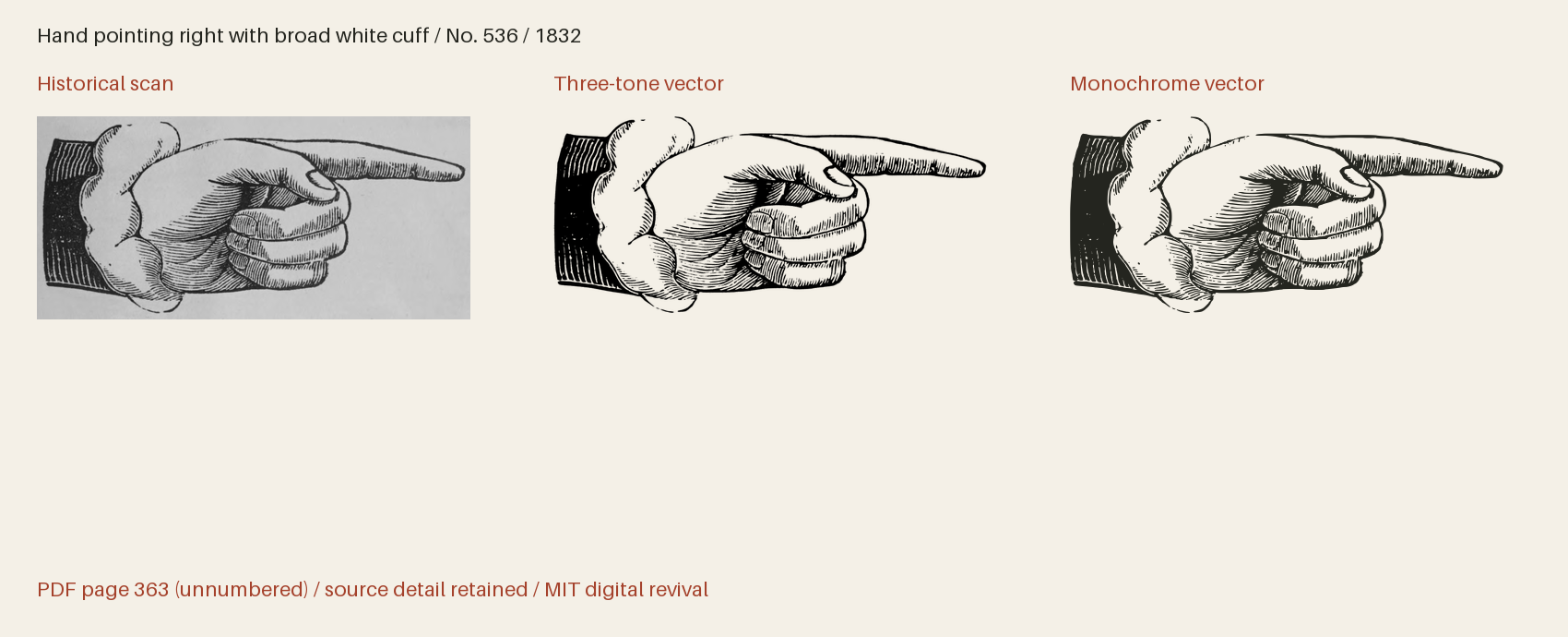 Historical scan beside the three-tone and monochrome vector revivals