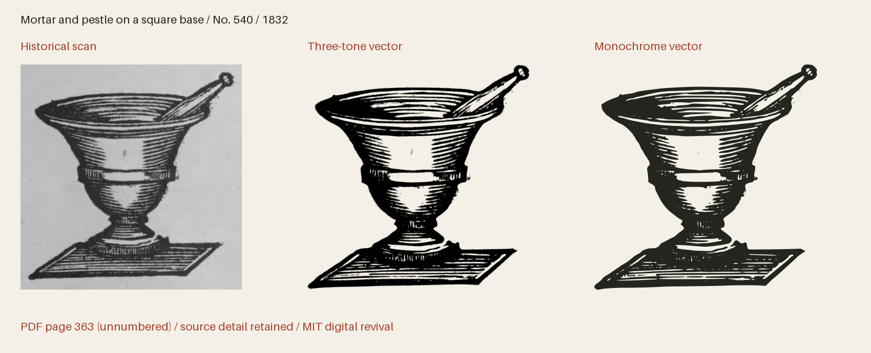 Historical scan beside the three-tone and monochrome vector revivals